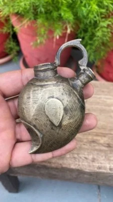 Ancient Rare Brass Hand Carving Mango Shape Islamic Old Mughal Hand Hold Hookah - Image 1 of 4