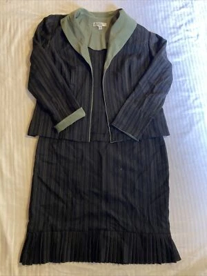 Womens Miss Dorby Black & Green 2 PC Dress Suit Size 12 Felt Suede Collar & Cuff - Image 1 of 4