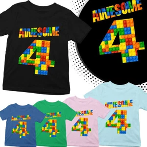 Building Blocks Bricks Awesome Personalised Birthday Boys Girls Kids Tshirt #AS - Picture 1 of 10