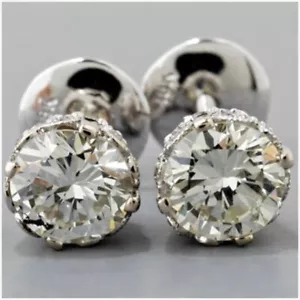 3Ct White Round Moissanite Screw Back Stud Earrings In Solid 925 Sterling Silver - Picture 1 of 4
