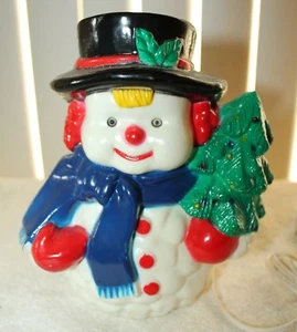 Vintage Hard Plastic Illuminated SNOWMAN w/ Christmas Tree Light - 8" - Picture 1 of 9