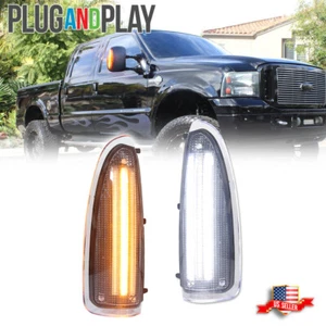 Clear Lens White/Amber Switchback LED Side Mirror Lamps For 03-07 Ford F250 F350 - Picture 1 of 11