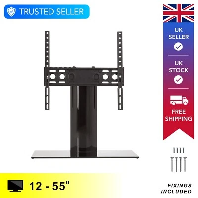 MAHARA Replacement TV & Monitor Base Pedestal Stand - Up to 55" Black - Glass Base