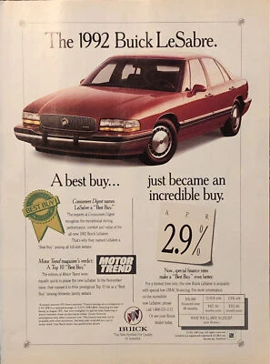 1992 Buick LeSabre PRINT AD Best Buy Just Became An Incredible Buy VTG 1990s - Image 1 of 4