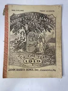 Vintage 1919 John Baers Sons Agricultural Almanac Lancaster Penn Farmers Almanac - Bild 1 von 8