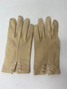 Vintage Beige Cotton Gloves Dress Womens Button details Tan - Picture 1 of 6
