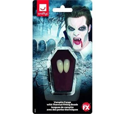 Smiffys Maquillaje FX, Colmillos Vampiro, Blanco con Cuentas Térmicas, Cosméticos a Foto 1 de 3