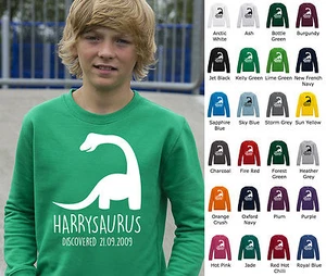 Kids Personalised Dinosaur Sweatshirt Jumper Sweater (JH30J)-Jurassic Boys Girls - Picture 1 of 1