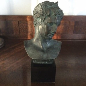 Bust of The Marathon Boy Or Ephebe of Marathon In Verdigris Metal on Wood Base - Picture 1 of 13