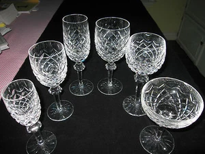 WATERFORD POWERSCOURT: WATER, CLARET WINE, FLUTED CHAMPAGNE, PRICE/EA. XLNT COND - Picture 1 of 9