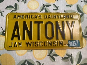 ANTONY Wisconsin 1980 1986 America's Dairyland Personalized Vanity License Plate - Picture 1 of 1