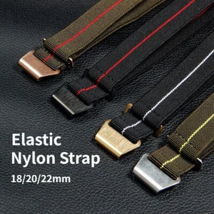 18 20 22mm Watch Band Elastic Nylon Strap 1960s Military Style Parachute Nylon - Picture 1 of 25