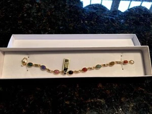 Precious Yellow Gold Bracelet With Colorful Beetle Stones - Picture 1 of 3