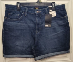 Lee Women's Dark Dive Blue Denim Midrise 5" Cuffed Shorts Size 16 M NWT - Picture 1 of 4