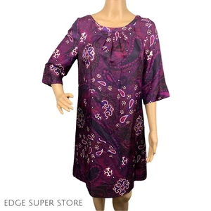 Banana Republic Silk Purple Pink Paisley Print 3/4 Sleeve Pleated Dress Size 6 - Picture 1 of 5