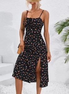 Damen Boho Blumen Sexy Schlitz Midikleid Damen Vacay Strand Sommerkleid Größe M - Bild 1 von 6