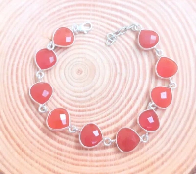 Bracciale in argento sterling 925 con pietra preziosa corniola... - Immagine 1 di 3