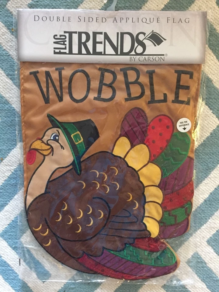 Nova Bandeira de Jardim Carson Bordada Ação de Graças Turquia Gobble Till You Wobble - Imagem 1 de 1