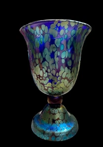 LOETZ COBALT PAPILLION ART GLASS VASE CIRCA 1918 OVAL CZECH MARK - Picture 1 of 10