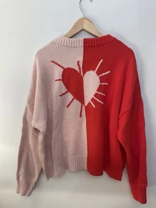 Kerri Rosenthal XOKR Colorblock Heart Sweater Cotton Blend Red Pink Women’s L? - Picture 1 of 11
