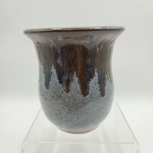 Fordham Studio Pottery Vase Tropfglasur blau braun 4x5 Handarbeit signiert 2007 - Bild 1 von 10