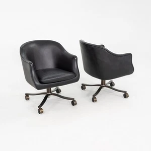 1980s Nicos Zographos Alpha Desk Chairs Black Leather and Dark Bronze 2x Avail - Picture 1 of 12