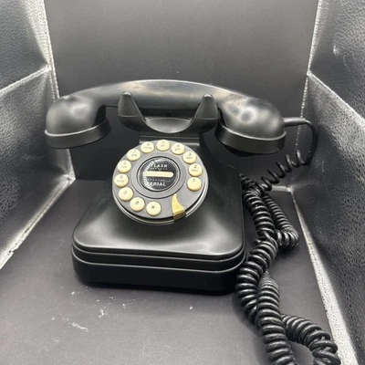 Pottery Barn GRAN TELÉFONO Pulsador Vintage Retro Estilo Giratorio NEGRO Foto 1 de 4
