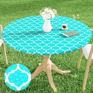 Round Picnic Tablecloth, Waterproof Elastic Fitted Table Covers for 45" - 56"... - Picture 1 of 8