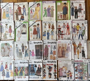 Lot 26 Vtg UNCUT Kid BOY GIRL Sewing Patterns sz 1-14 Dress Tops Pants Overalls+ - Picture 1 of 15
