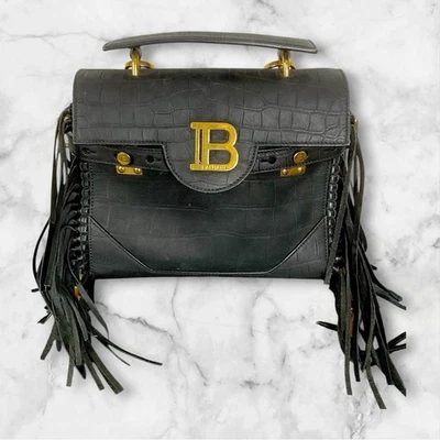 BOLSO DE MANO BALMAIN B-BUZZ 23 CUERO COCODRILO NEGRO CON FLECOS Foto 1 de 4