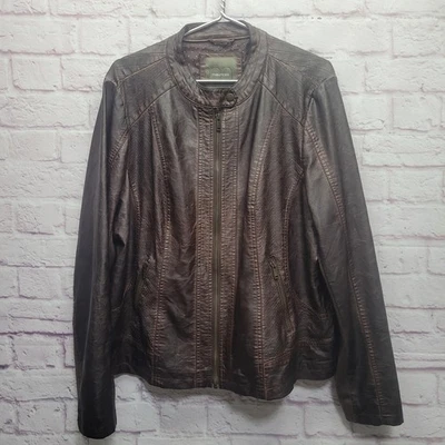Jaqueta de Moto Feminina Maurices Couro Vegano Falso Marrom 2XL Motociclista Desgastado Preppy - Imagem 1 de 4