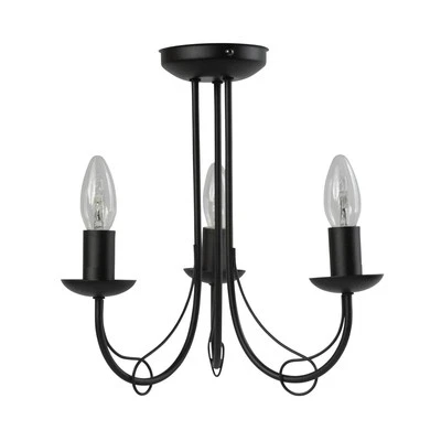 Modern Classic Matt Black 3 Arm Ceiling Light Fitting Chandelier Bedroom Lounge - Image 1 of 4