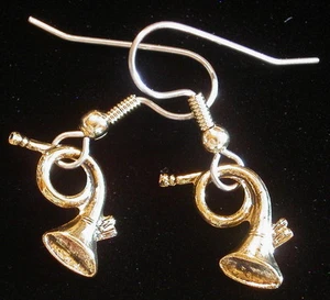French Horn Earrings 24 Karat Gold Plate Music Orchestra Band Symphony - Picture 1 of 3