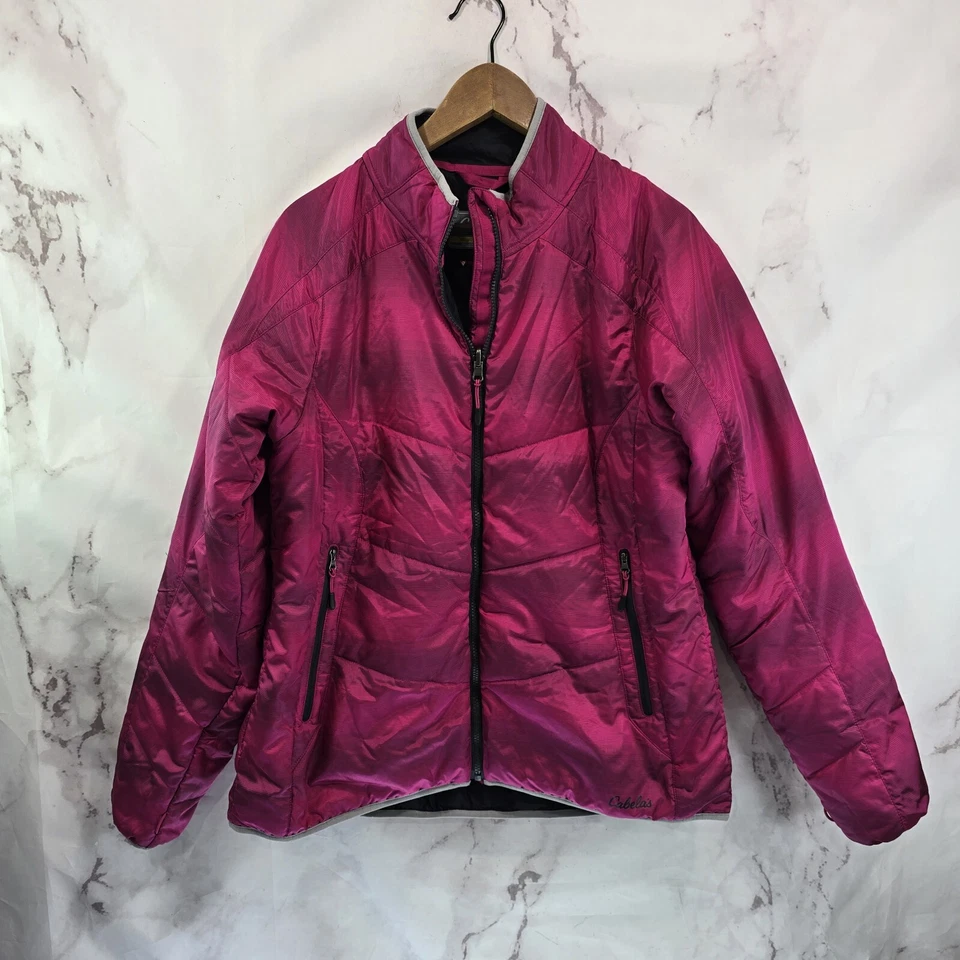 Cabelas Jacket Women XL Pink Black Puffer Primaloft Insulated Synthetic Coat  - Image 1 of 4