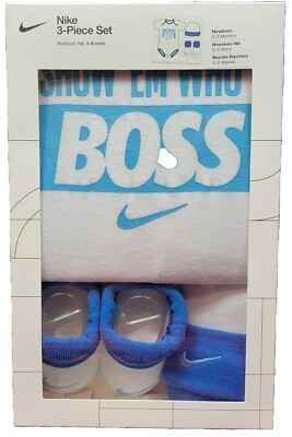 Nuevo Nike 0-6 Meses Recién Nacido Show 'Em Who's Boss Conjunto de 3 Piezas Sombrero Botines Body Foto 1 de 4