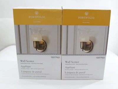 Lot 2 Portfolio 4.57-in W 1-Light Antique Brass Pocket Hardwired Wall - Image 1 of 4