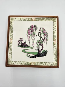 Vintage Holz- und Fliesenuntersetzer Blumen Made in Japan Ito's Bambus Handwerk - Bild 1 von 4