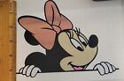 Mickey & Minnie Mouse Peeping Car Vinyl Decal w/holographic pink bow water proof