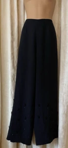Cache Black Silk Wide Leg Pants Beaded Decor Bottom Zipper Back Size 8 - Picture 1 of 10