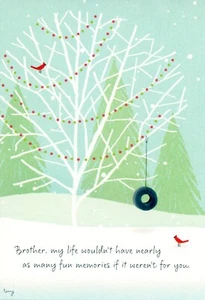 Heartfelt MERRY CHRISTMAS Card FOR ADULT BROTHER, Tire Swing Tree by Hallmark +✉ - Picture 1 of 5