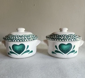 2 Hearts Green Bowls by Tienshan with Lids 2⅞" Tall With No Lid On 5" Wide - Picture 1 of 16