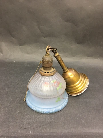 Antique Brass Pendant Light with Reverse Painted Shade - Lot of 4 Cover