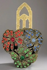 Vtg Floral Dress Clip - Art Deco - Pot Metal - Blue Green Costume Stones - 1.5 " - Picture 1 of 17
