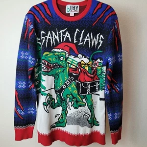 Santa Claws Ugly Christmas T-rex Party Sweater Men Women Unisex Knitted Dinosaur - Picture 1 of 4