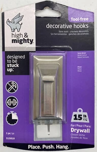 HIGH & MIGHTY Tool-Free 15lb. Drywall Satin Nickel Decorative Metal Hook - Picture 1 of 3