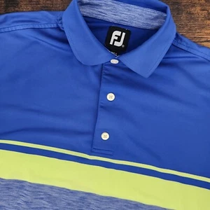 Footjoy Men's Golf Polo Size Medium Blue Green Stripe Wicking Short Sleeve - Picture 1 of 9