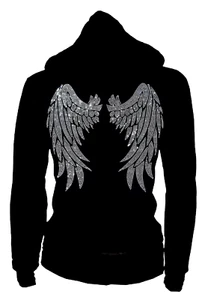Women's Zip up Hoodie Sweater, Bling Rhinestones New Wide Angel Wings,S~4X Thick - Picture 1 of 2