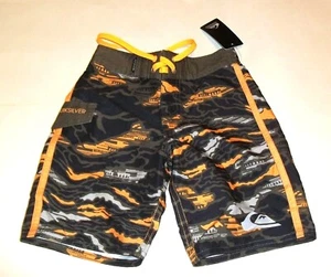 NEW Quiksilver sz 4 black brown camo boys youth swim board shorts swimsuit - Picture 1 of 2