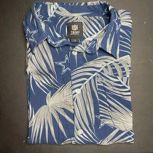 NFL Team Apparel Blue Tan Cowboys Tropical Hawaiian button down Shirt Small - Picture 1 of 6