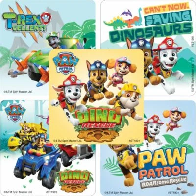 Adesivos Paw Patrol x 5 - Suprimentos para festa de aniversário - Favoritos - Dino Rescue Tower - Imagem 1 de 4